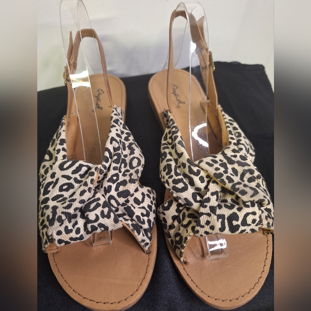 Cupid Tan and Black Sandals with Leopard Print